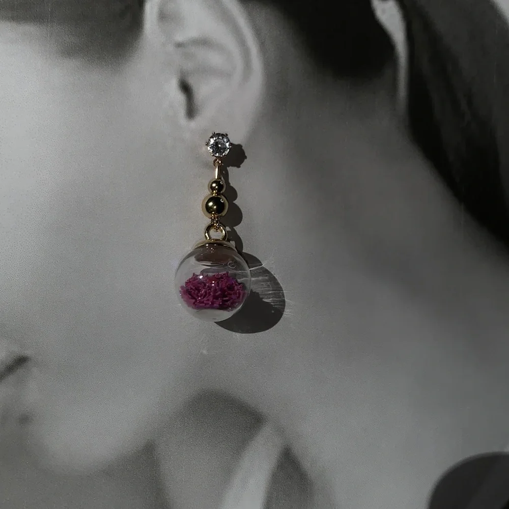 Hand Crafted Purple Drop Glass Ball Dangling Earrings - Picture 3 of 10